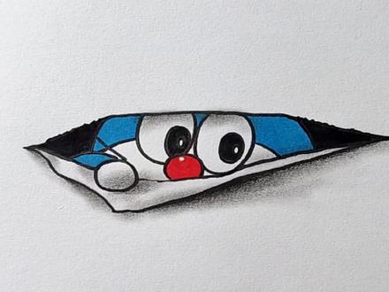 画一只正在纸后面偷看你的机器猫,这也太好玩了,有趣,能够激发孩子们的绘画兴趣和想象力,纸后面还可以是别的小动物哦#简笔画 #一起学画画