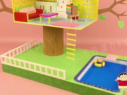 今天的主题——树屋!安排~ #娃娃屋 #迷你玩具 #纸箱改造