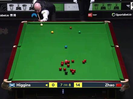 正播26年球员锦标赛:赵心童强势准度轰破百,9-7夺得赛点! #赵心童对阵希金斯 #2026年球员锦标赛 #赵心童夺冠