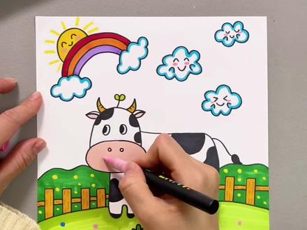 儿童创意画 小奶牛 5分钟搞定田园小奶牛,简单有趣,谁画谁会!快来试试吧!#跟着抖音学画画 #创意儿童画 #儿童简笔画 #一学就会的简笔画#动物简笔画