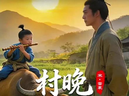 南宋诗人雷震的《村晚》草满池塘水满陂,山衔落日浸寒漪。牧童归去横牛背,短笛无腔信口吹#诗词 #古诗词 #古诗词鉴赏 #国学文化 #小学必背古诗词 @抖加🔥上热门🔥dou+🔥热点宝