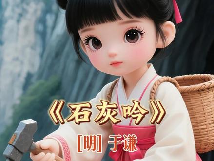 《石灰吟》道破了千锤万凿也不怕的人生密码 #启蒙早教 #诗词 #国学文化 #儿童动画 #语文
《石灰吟》是明代 政治家 、文学家 于谦 创作的一首七言绝句。此诗 托物言志,采用 象征 手法,字面上是咏石灰,实际借物喻人,托物寄怀,表现了诗人高洁的理想。全诗笔法凝炼,一气呵成,语言质朴自然,不事雕琢,感染力很强;尤其是作者那积极进取的人生态度和 大无畏 的 凛然正气 更给人以启迪和激励。
词句注释
1.石灰吟:赞颂石灰。吟:吟颂,指古代诗歌体裁的一种名称(古代诗歌的一种形式)。
2.千锤万凿:也作“千锤万击”或“千鎚万击”;指无数次的锤击开凿,形容开采石灰非常艰难。千、万:虚词,形容很多。锤:锤打。凿:开凿。
3.若等闲:好像很平常的事情。若:好像、好似;等闲:平常,轻松。
4.粉骨碎身:也作“粉身碎骨”;浑:亦作“全”;怕:也作“惜”。
5.清白:指石灰洁白的本色,又比喻高尚的节操。人间:人世间。
创作背景
于谦从小学习刻苦,志向远大。相传有一天,他信步走到一座石灰窑前,观看师傅们煅烧石灰。只见一堆堆青黑色的山石,经过熊熊的烈火焚烧之后,都变成了白色的石灰。他深有感触,略加思索之后便写下了此诗。据说此时的于谦才十二岁,他写下这首诗不只是石灰形象的写照,更是他日后的人生追求。