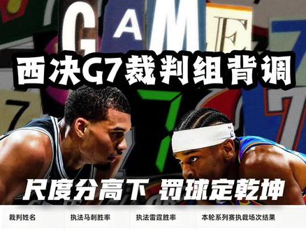 西决G7赛前裁判背调!尺度分高下!罚球定乾坤! #NBA #西决 #马刺 #雷霆 #抢七大战 希望马刺拿下抢七!
