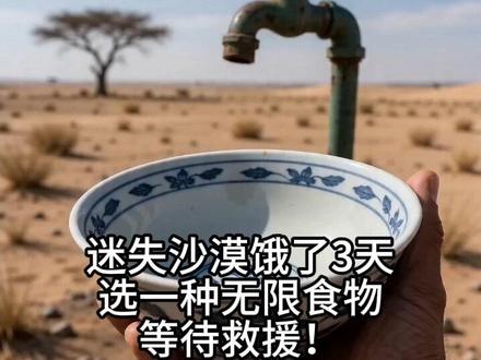 迷失沙漠,选择一种无限食物,等待救援! #荒漠 #挑战 #AI #沙漠变绿洲