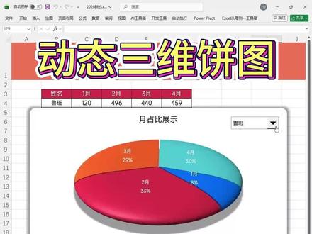 Excel动态的三维饼图有来了