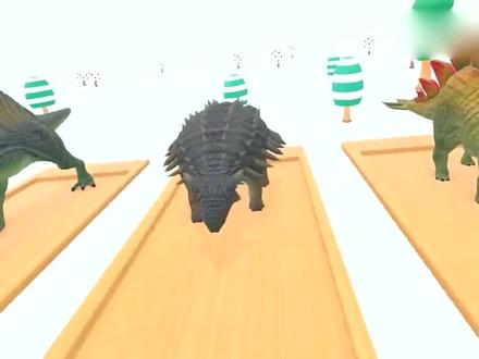 益智卡通画,三角龙、剑龙、甲龙、棘背龙和霸王龙过魔法管道