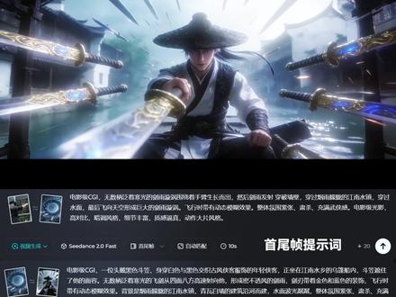 我陈平安唯有一剑,剑来特效教程。 使用seedance2.0首尾帧制作。#剑来 #转场 #古风 #seedance
提示词:电影级CGI,一位头戴黑色斗笠、身穿白色与黑色交织古风侠客服饰的年轻侠客,正坐在江南水乡的乌篷船内,斗笠遮住了他的面容。无数柄泛着寒光的飞剑从四面八方高速射向他,形成密不透风的剑雨,剑刃带着金色和蓝色的装饰,飞行时带有动态模糊效果。背景是烟雨朦胧的江南水镇,青瓦白墙的建筑沿河而建,水面波光粼粼,整体氛围紧张、肃杀、充满武侠感。采用竖屏构图,电影级光影,高对比,暗调风格,细节丰富,质感逼真,动作大片风格。