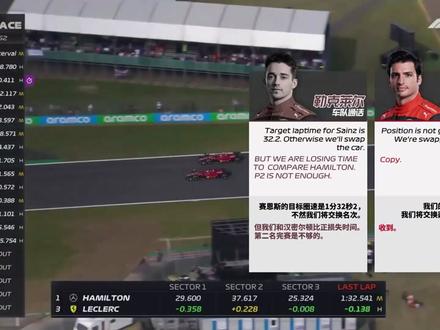 银石站法拉利的队内斗争,致使勒克莱尔做出生涯最佳防守战役 #f1 #汉密尔顿 #勒克莱尔 #精彩片段
