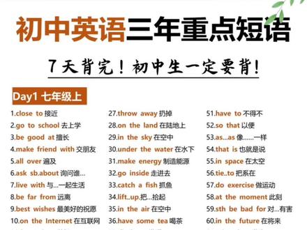 把这些#英语短语 固定搭配背熟,#完形填空 正确率超高#初中英浯#英浯