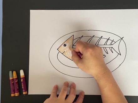 教你用三角形画鱼骨头,儿童画公开课在家学画之图形课程三角形 #儿童画