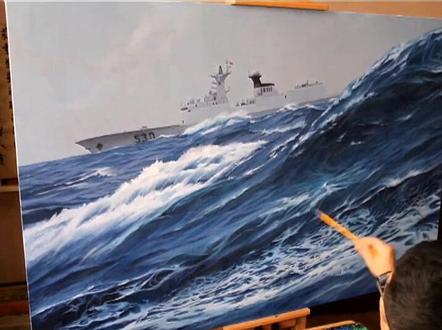 油画作品《五级海况》创作过程,海军徐州号护卫舰#美术 #绘画 #油画 #画画