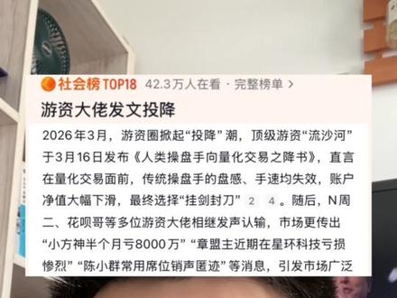 #游资#股市 投降?