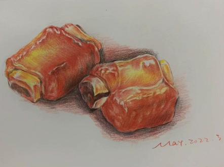 彩铅画红烧排骨~#画画🎨 #一起学画画