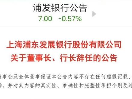 浦发银行董事长行长同时辞职