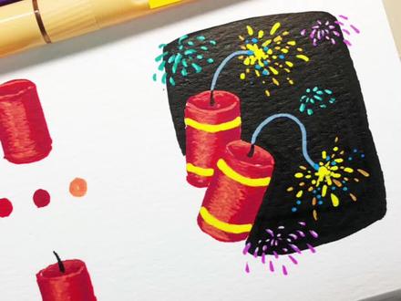 一分钟画鞭炮🧨#丙烯#治愈#艺术#零基础学画画 #跟着抖音学画画