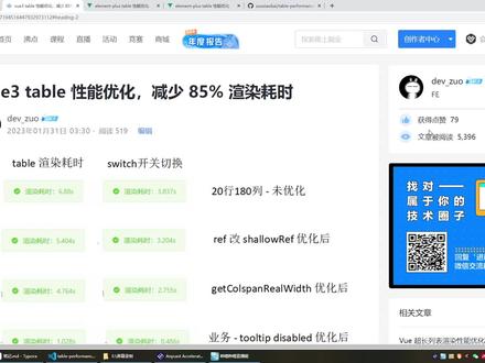 3 个改动让 element-plus table 性能提升 7 倍 #前端 #web前端 #性能优化