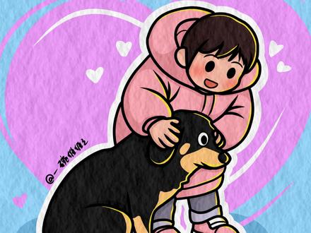 其实小女孩也害怕,却给狗狗捂住了耳朵! #狗狗是生活的解药 #跟着抖音学画画 #暖心瞬间 #艺术在抖音 #原创插画