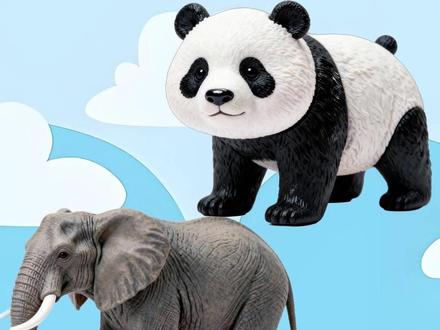 认识野生动物:斑马,河马,大象和熊猫 #认识动物