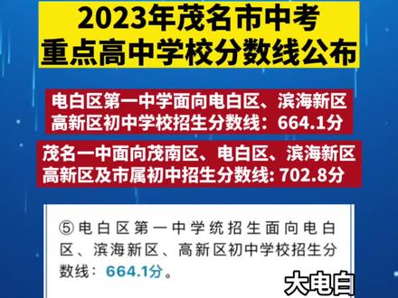 2023年茂名市第一批重点高中录取分数线!
