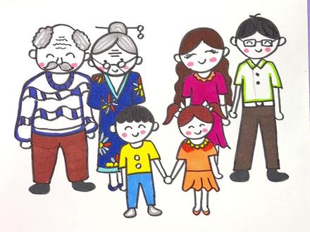 一家六口的全家福👪来了 你学会了吗?#一学就会的简笔画 #亲子简笔画 #绘画过程分享 #儿童画素材 @一诺千金