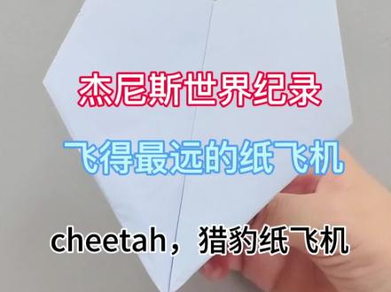 cheetah,猎豹纸飞机 飞行距离米77.134米,是世界上最飞的最远纸飞机#纸飞机的520种折法 #折纸#亲子手工#创意手工