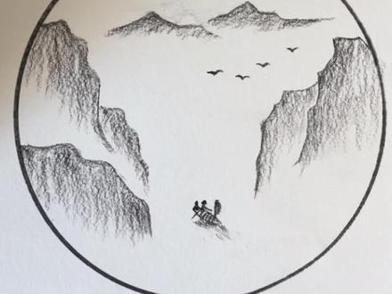 古诗配画《早发白帝城》两岸猿声啼不住 轻舟已过万重山#创意美术 #一起学画画 #一学就会的简笔画 #少儿美术 #山水如画