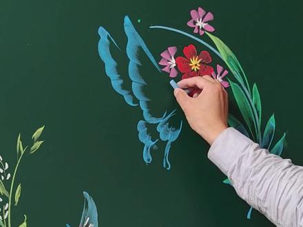 粉笔画,蝴蝶的画法 #黑板报粉笔画 #国风