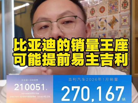 比亚迪1月销量下滑严重,王座易主,吉利双油电双路线走对了,品牌定位更是精准,比亚迪2026的销量王座有点悬#比亚迪#吉利#方程豹#银河