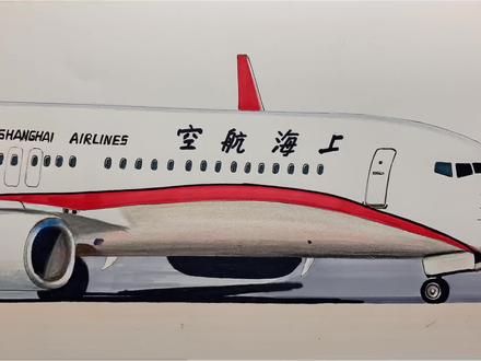 给粉丝画一架上海航空波音飞机 #画画 #飞机 #跟着抖音学画画