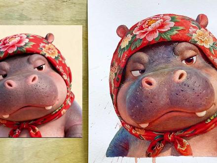 谁家的东北河马姑娘… #水彩 #手绘 #河马 #黄万有水彩 #青年创作者成长计划