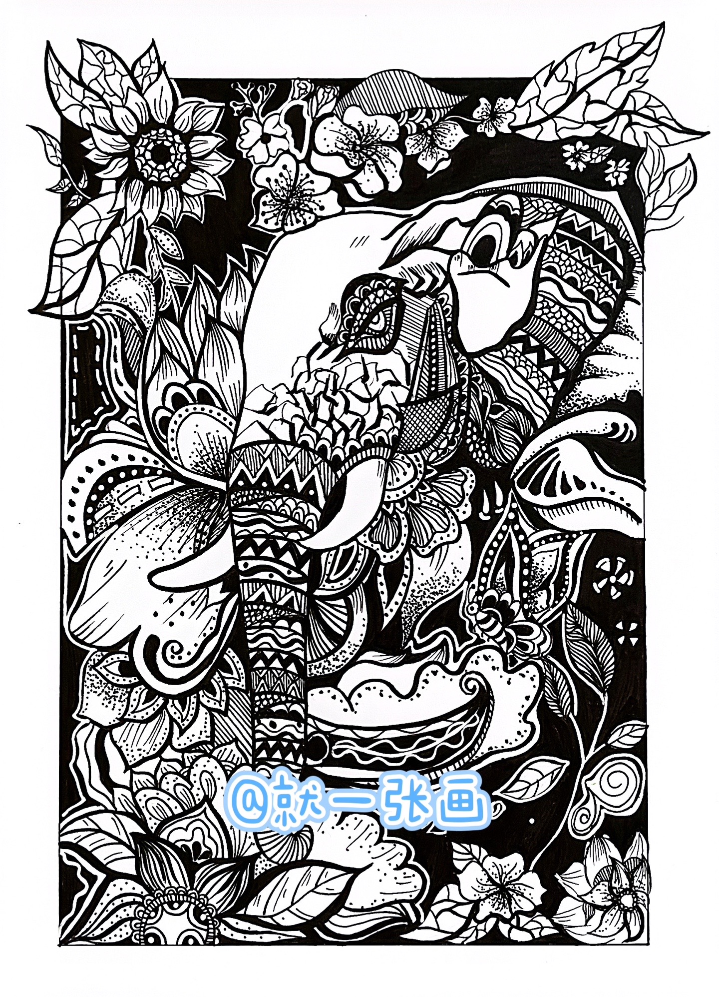 就一张画:临摹黑白线描装饰画.