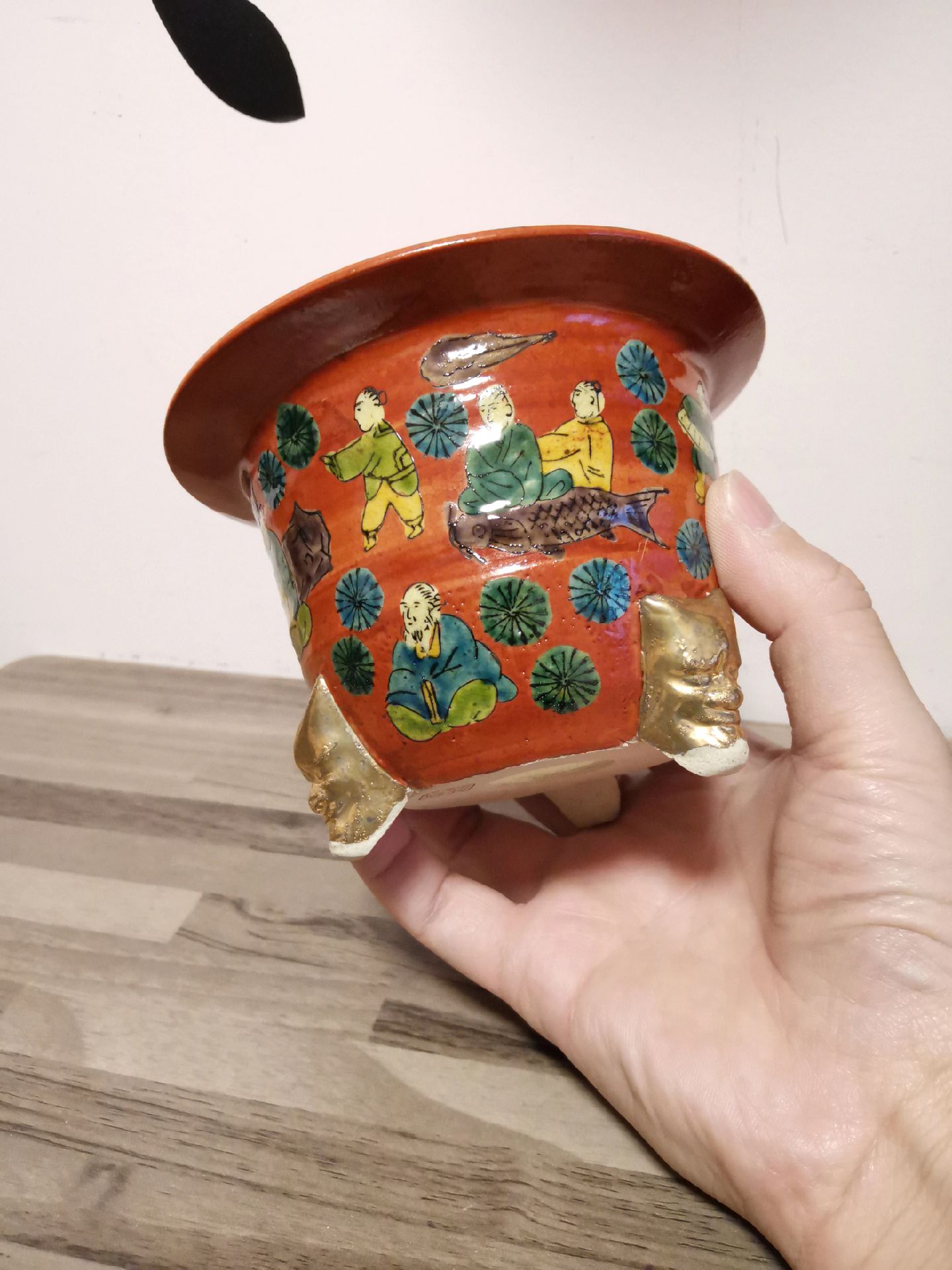 微盆老友:日本九谷木米万年青花盆.