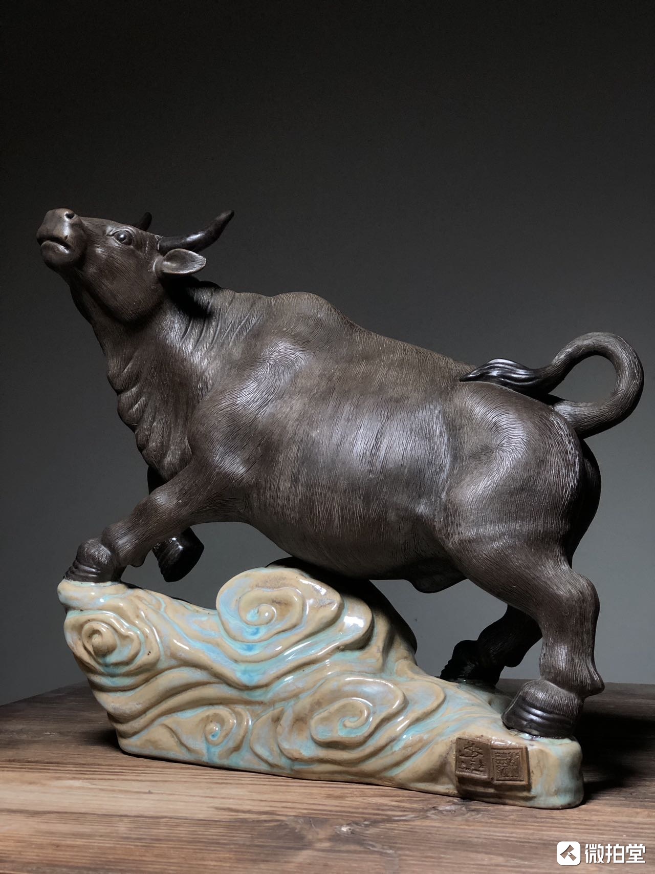 旧藏石湾窑牛气冲天摆件#器物之美  尺寸:长31cm 宽16cm 高30.