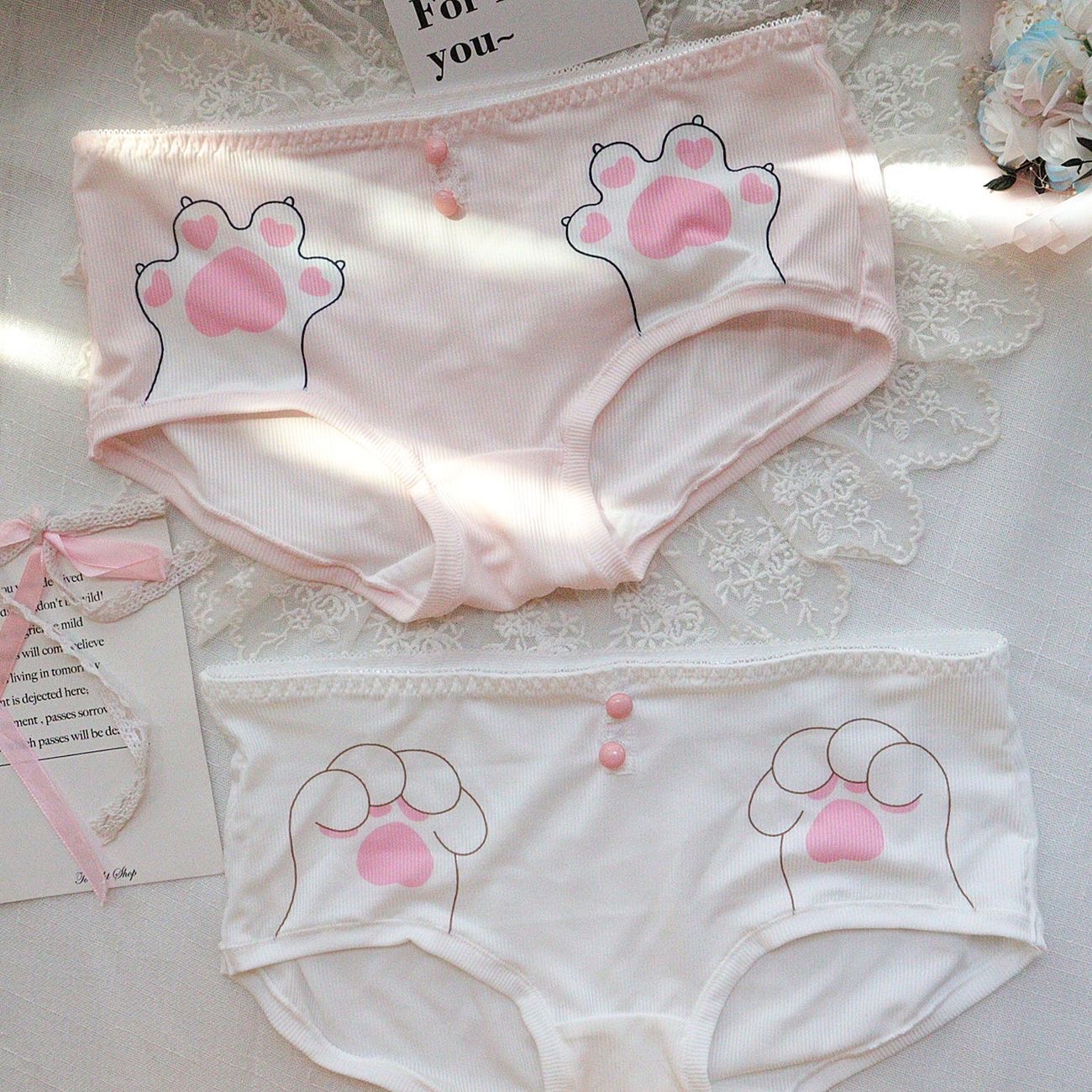 暖暖可爱内衣裤店:可爱小猫爪女生内裤#贴身衣物 #粉色系 #仙女必备