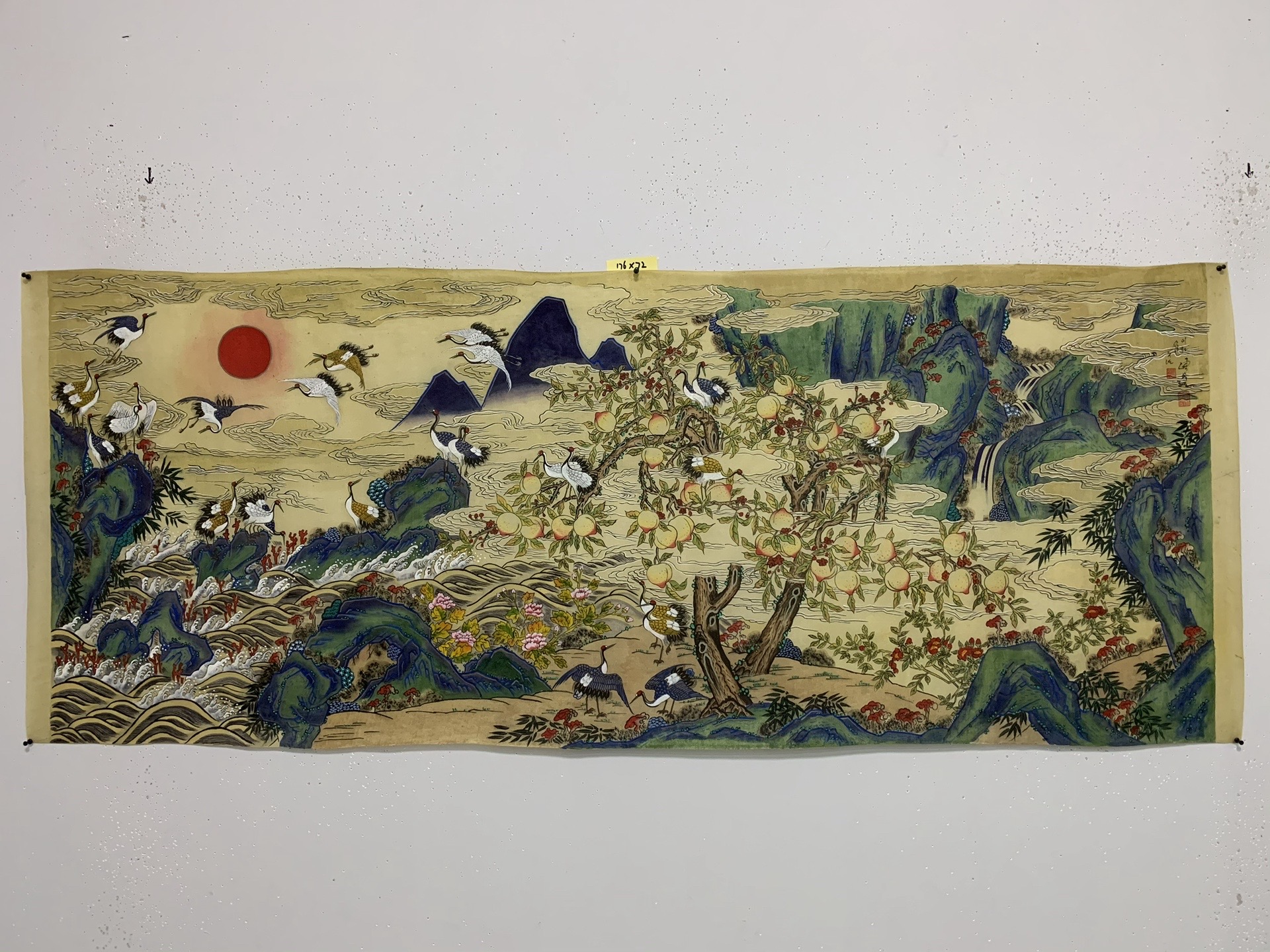 神彩画廊:朝鲜丝绸画/绢画 朴秀莲 作品"长生图"画家:朴秀莲 0221