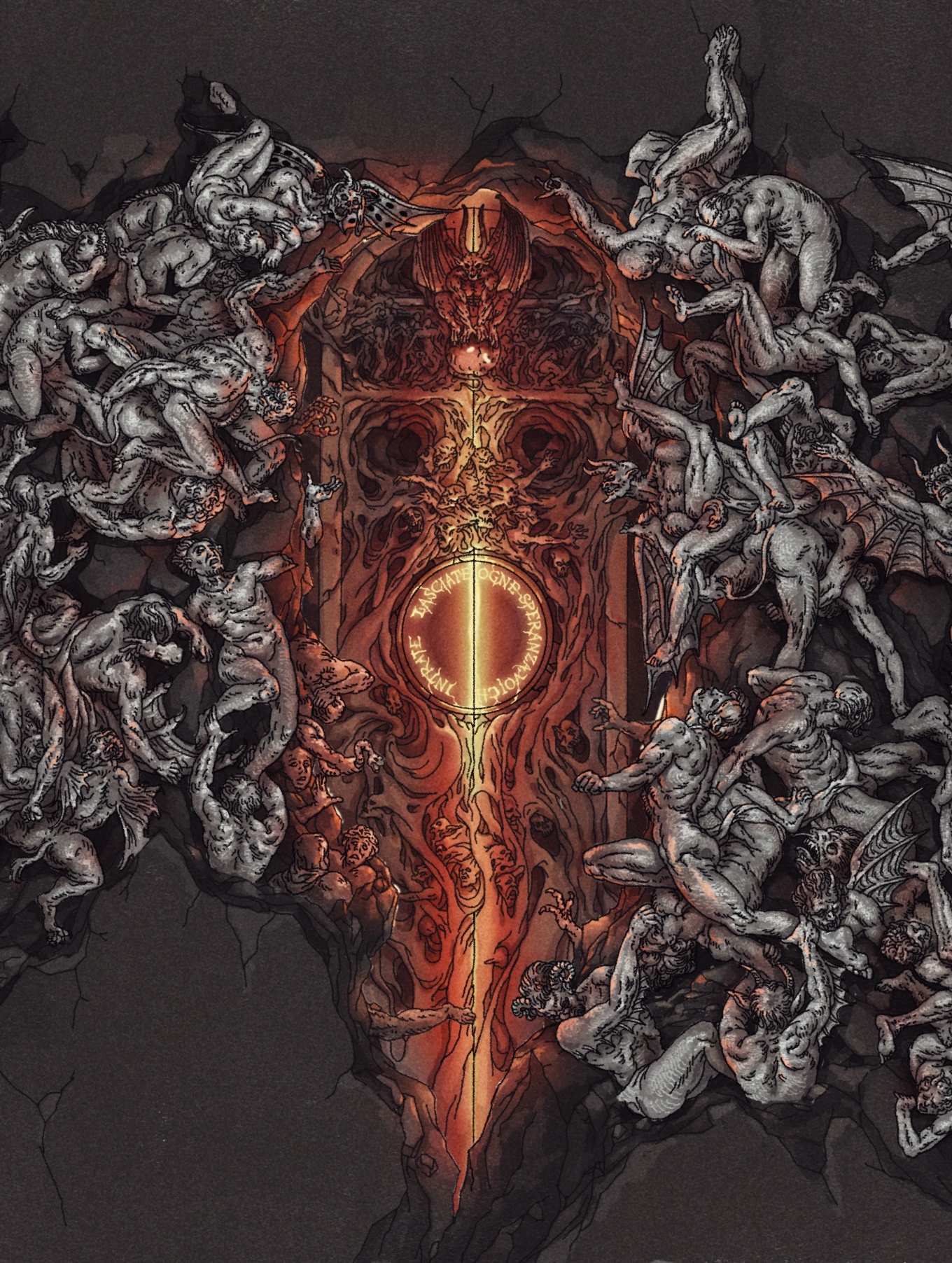 南门三鸽:《神曲·地狱之门》该插画主要描绘神曲中地狱之门的景象.