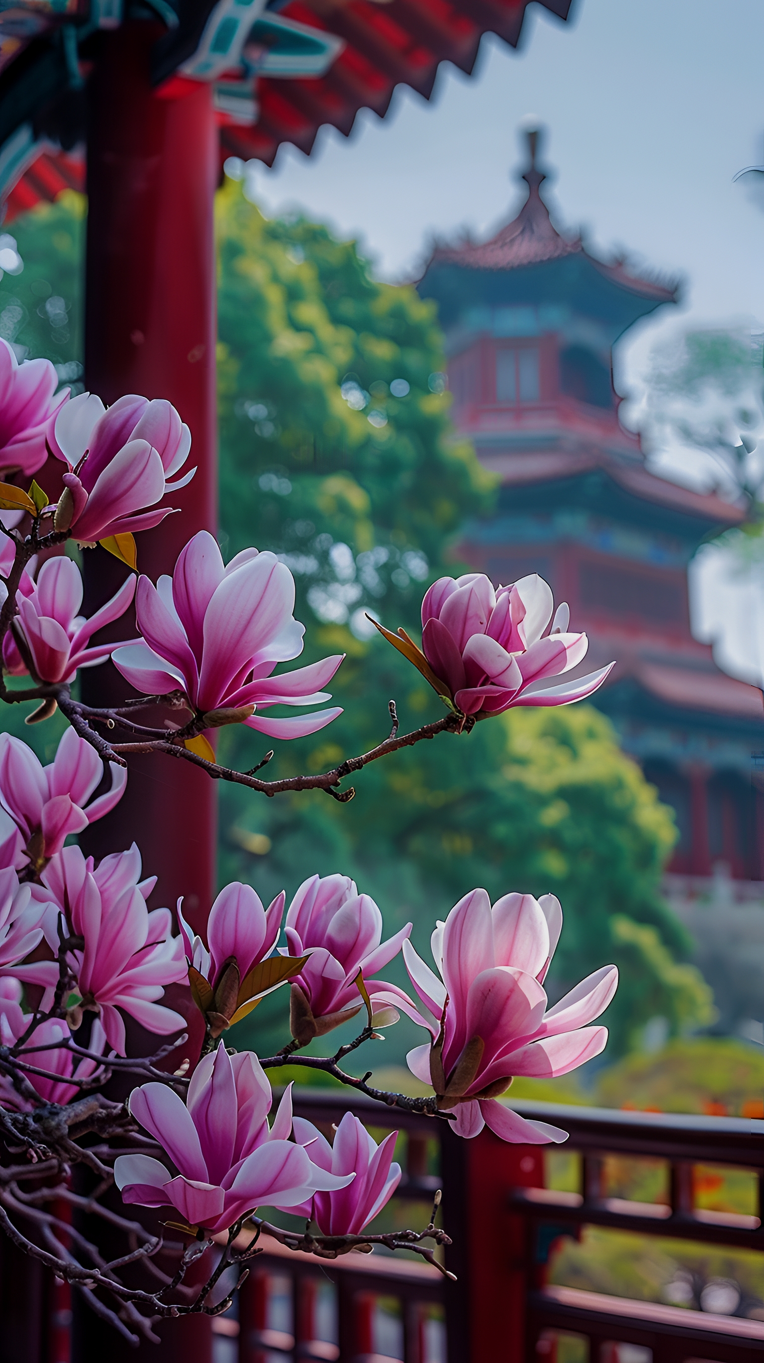 鹿苡:紫玉兰花在春日阳光下亭亭玉立,花瓣娇嫩欲滴,如紫水晶般闪耀着