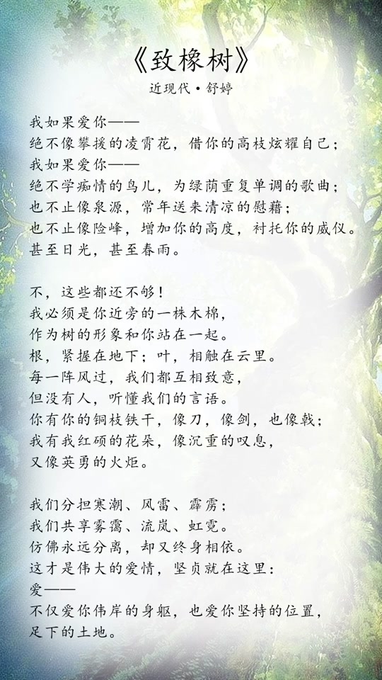 致橡树原文朗诵_致橡树原文拼音