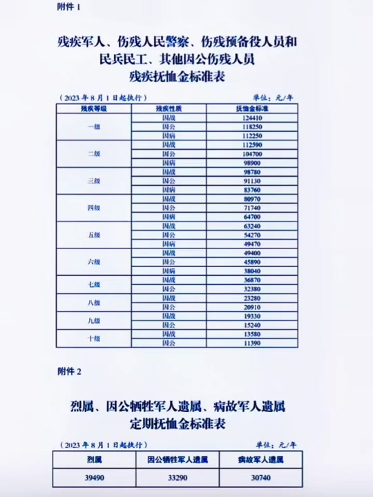 浙江省丽水市残疾军人抚恤金标准表 - 抖音