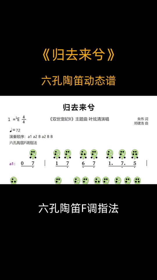归来陶笛曲谱_归去来陶笛曲谱_归去来兮陶笛谱 - 抖音