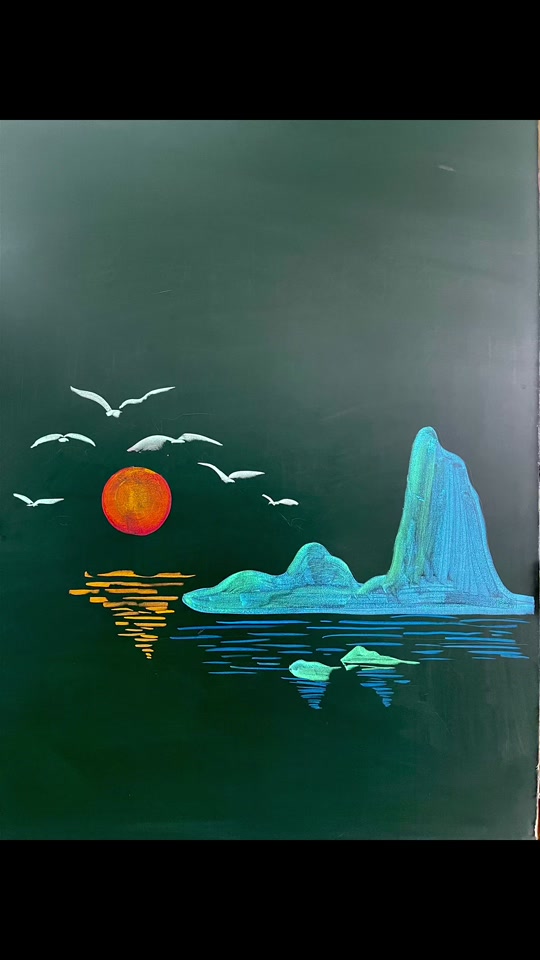 粉笔画《高山流水》绘画过程分享