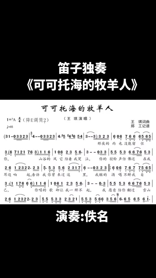 竖笛独奏可可西里牧羊人歌谱简谱教唱 - 抖音