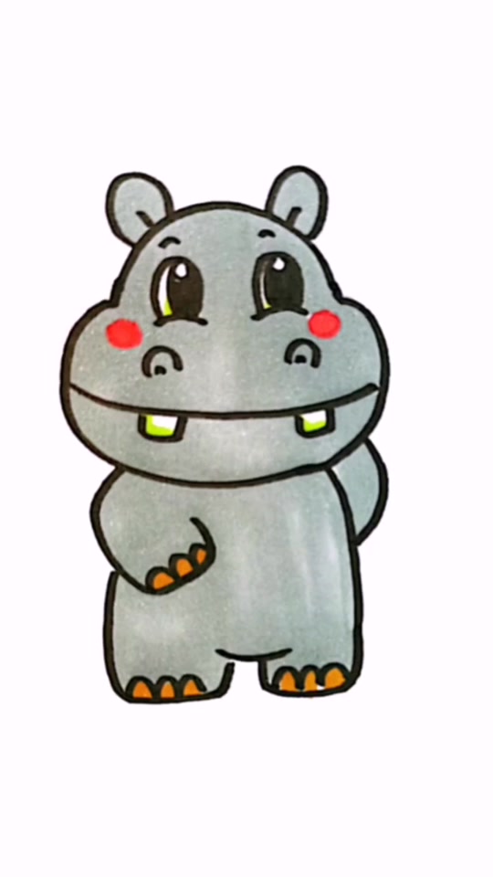 河马卡通画简笔画彩色_河马 卡通画