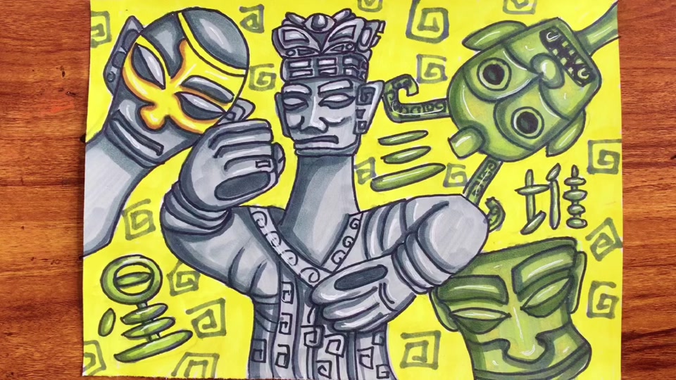 三星堆绘画图教程 - 抖音