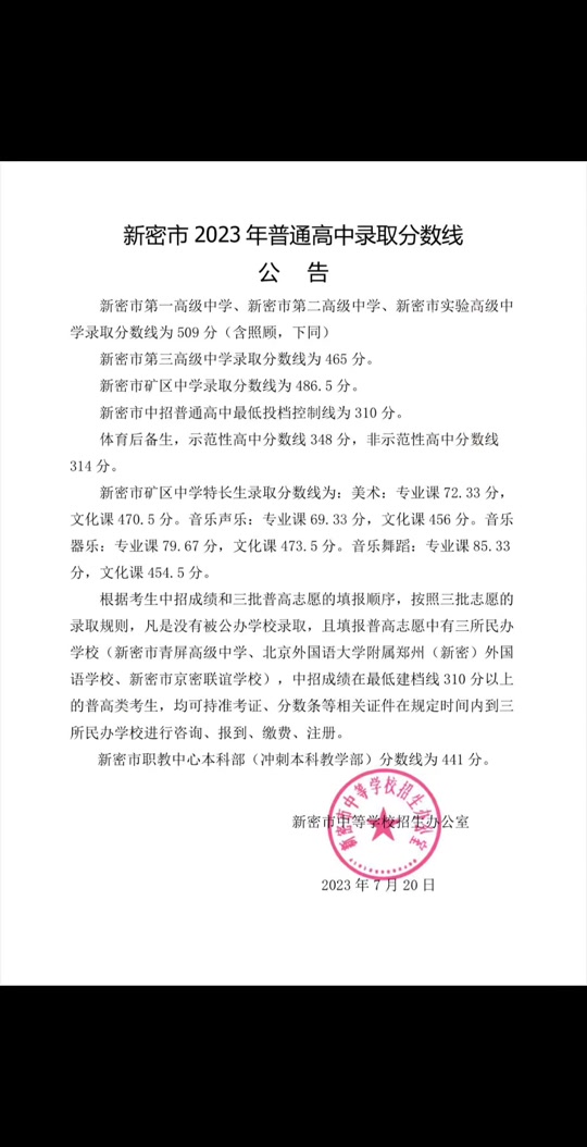 新密市一高今年录取分数线 - 抖音