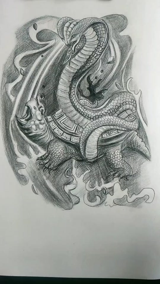 水墨龟蛇相缠之玄武神君踏浪头像