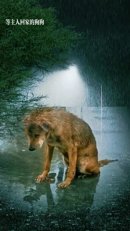 狗狗在雨中等待主人抖音