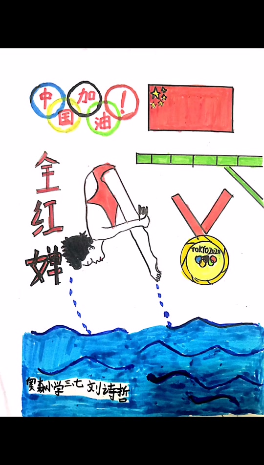 如何画全红婵夺金的画面和乌龟 - 抖音