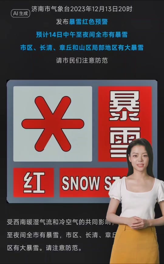 山东济南发布暴雪红色预警 - 抖音