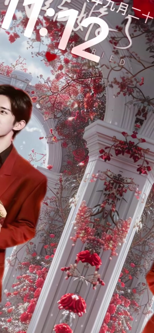 易烊千玺红色西装捧花电脑壁纸 - 抖音